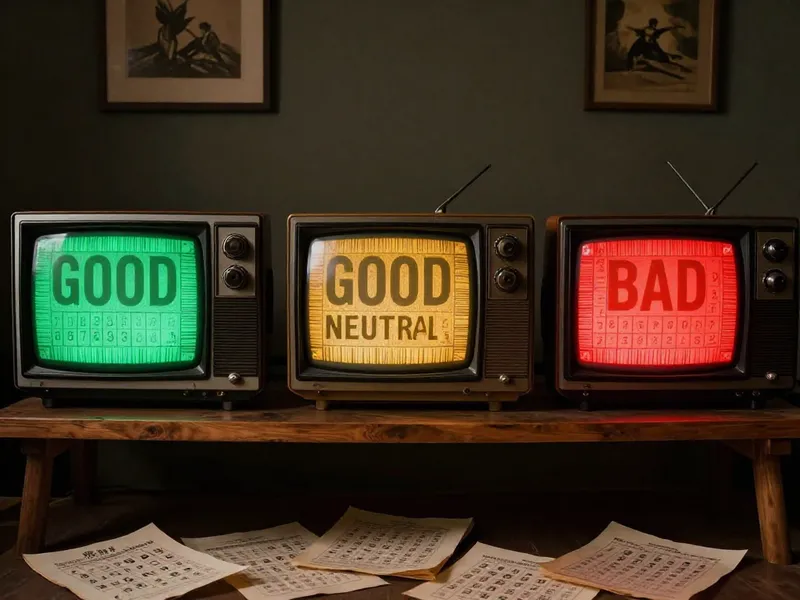 Multiple CRT screens showing different almanac ratings