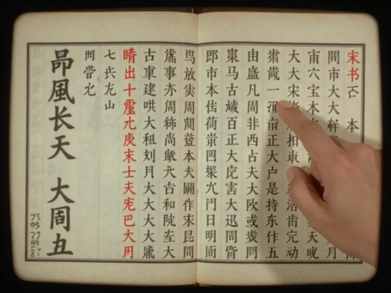 1970s broadcast showing traditional Chinese almanac page
